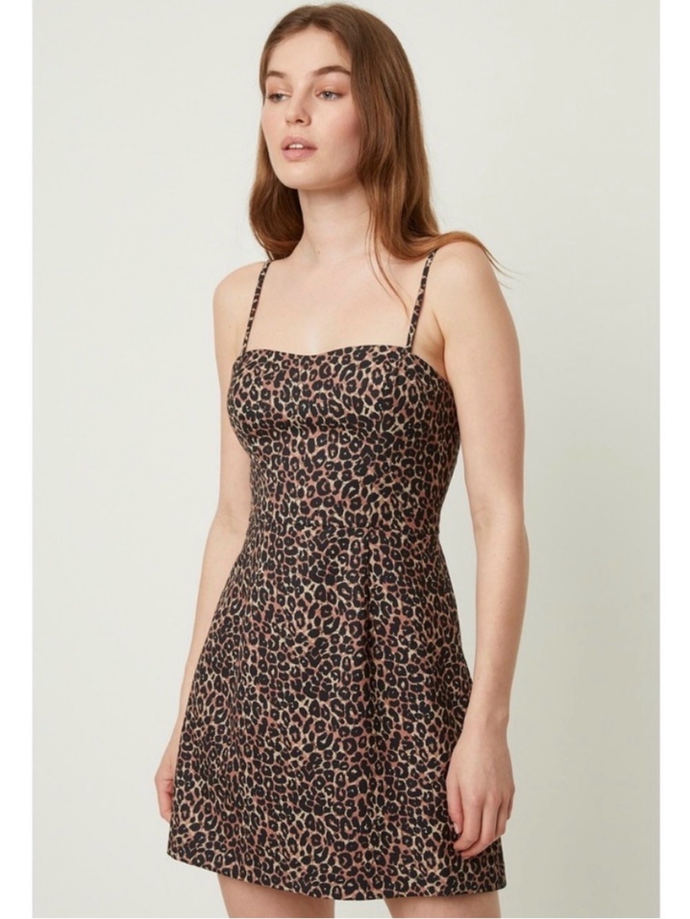 French Connection Leopard Print Whisper Dress Spaghetti Strap Mini